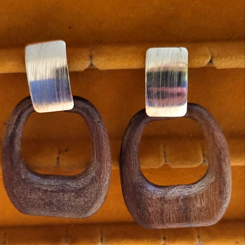 Gold and Brown Wooden Earrings